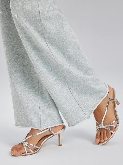 Ombre Rhinestones Washed Knit Pants