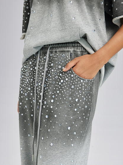 Ombre Rhinestones Washed Knit Pants