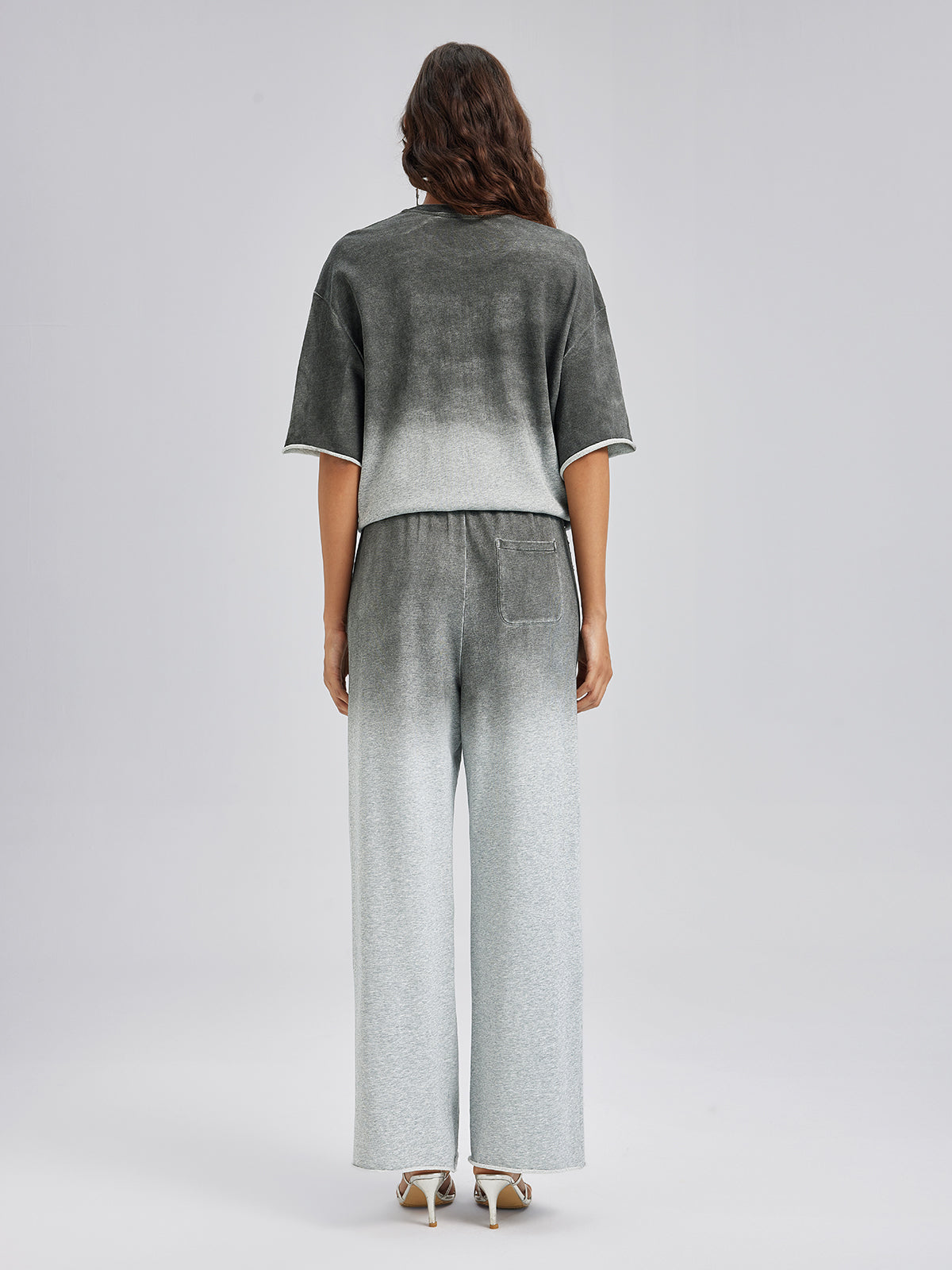 Ombre Rhinestones Washed Knit Pants