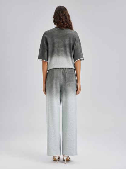 Ombre Rhinestones Washed Knit Pants