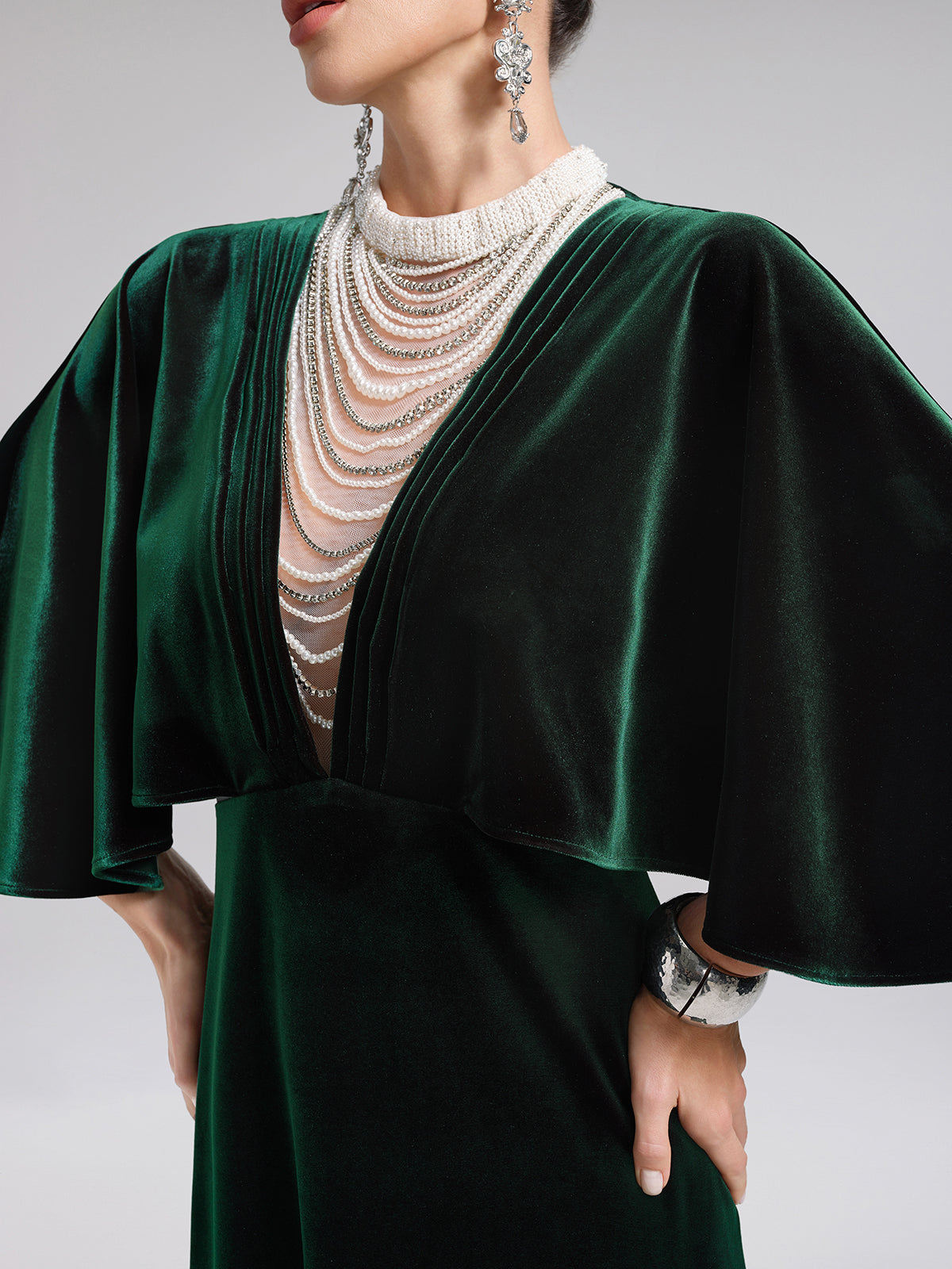 Layered Pearl Velvet Mermaid Gown