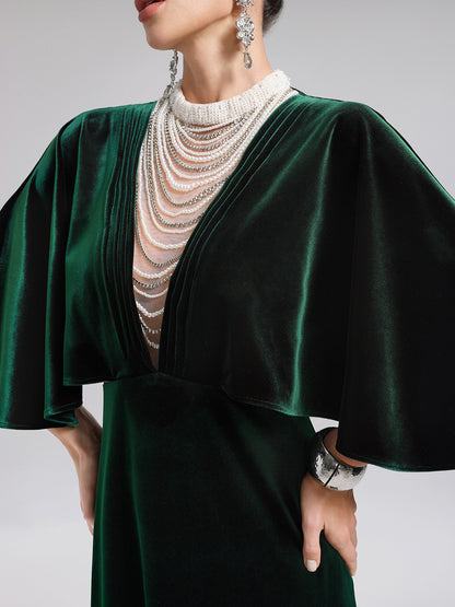 Layered Pearl Velvet Mermaid Gown