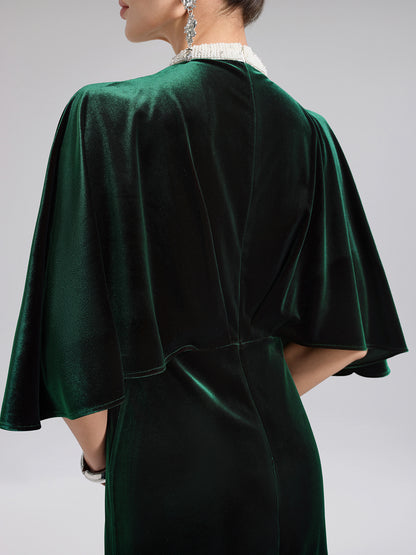 Layered Pearl Velvet Mermaid Gown