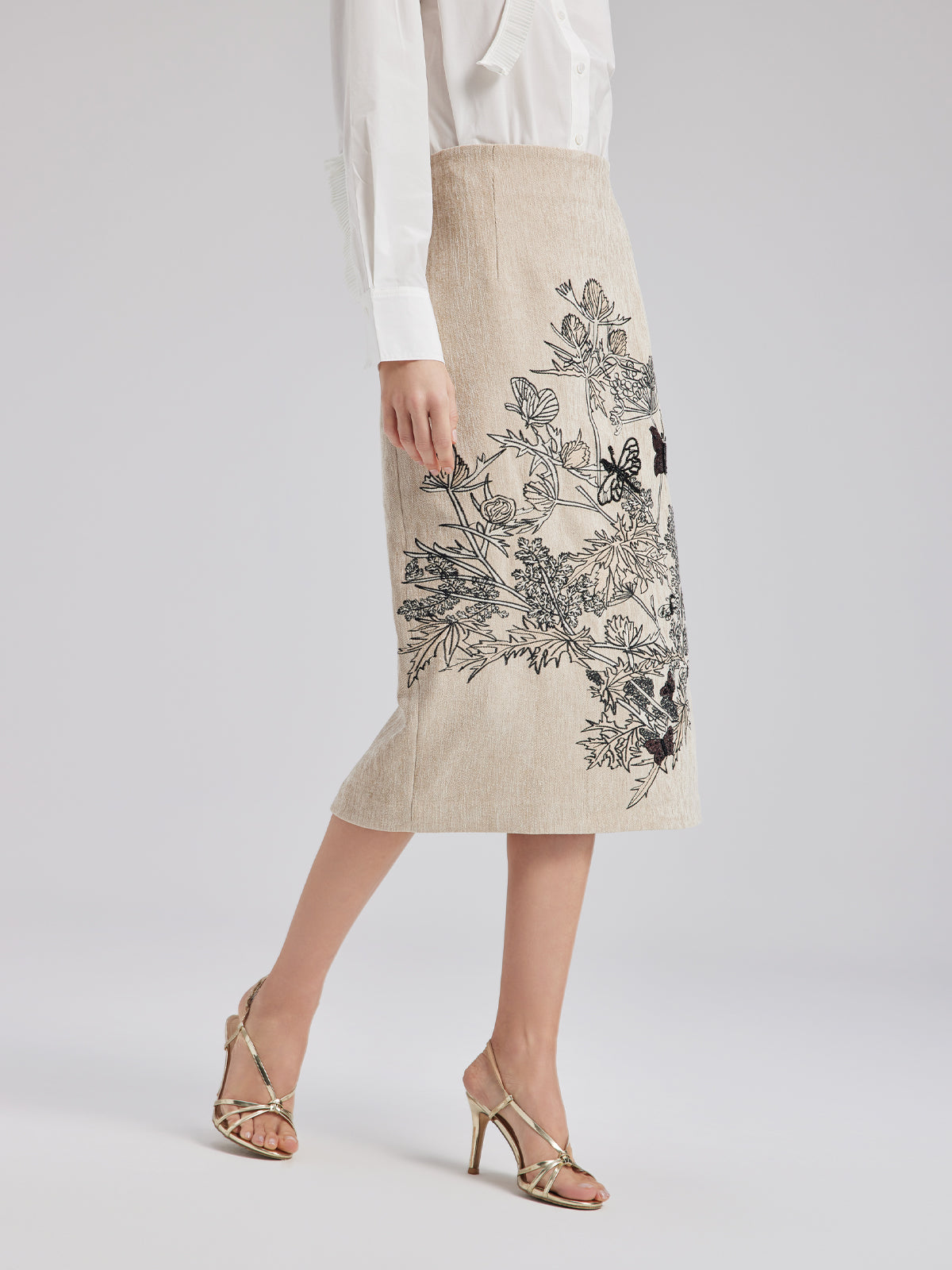 Mystical Oriental Slimming Floral Print Back Slit Skirt