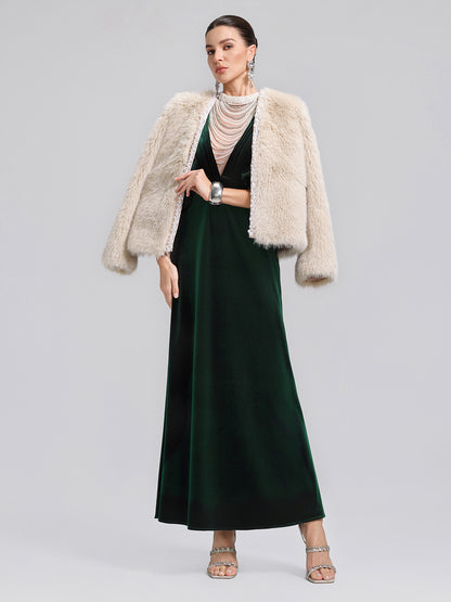 Layered Pearl Velvet Mermaid Gown