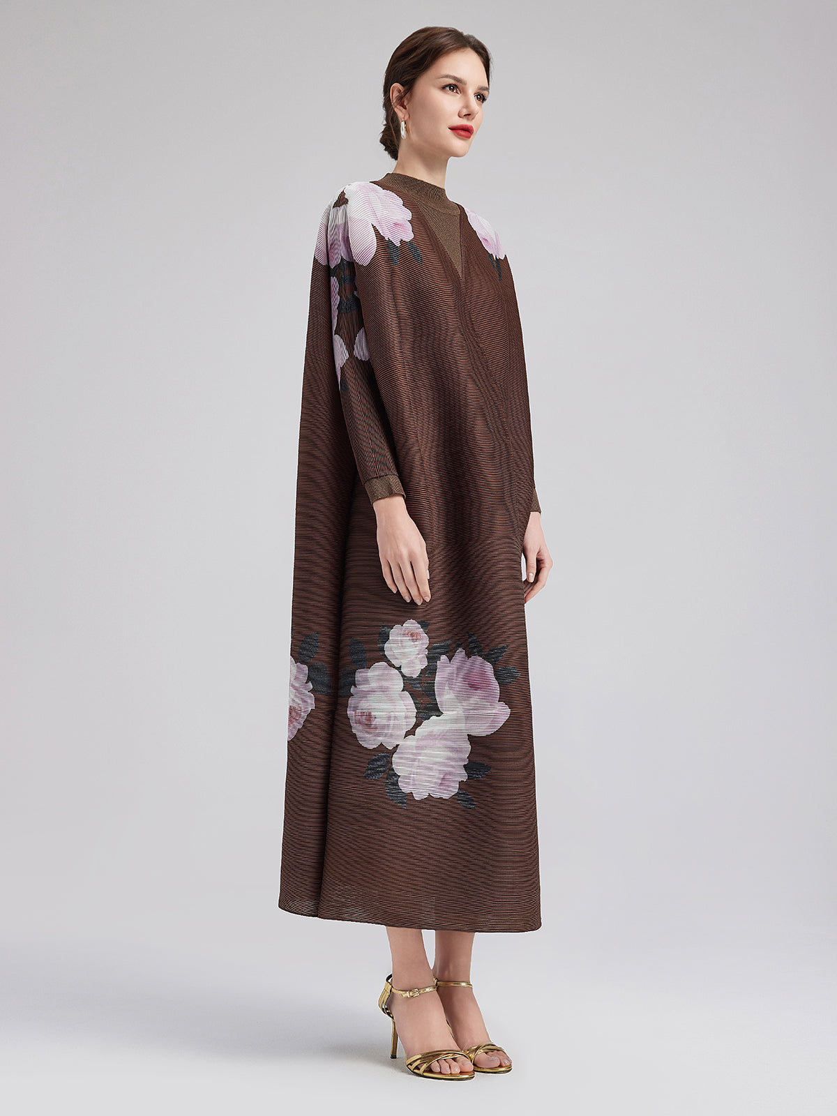 Romantic Floral Pleated Long Coat