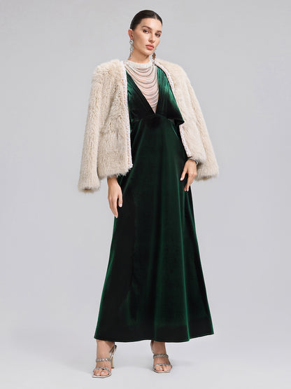 Layered Pearl Velvet Mermaid Gown