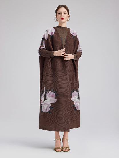 Romantic Floral Pleated Long Coat