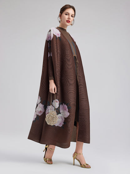 Romantic Floral Pleated Long Coat