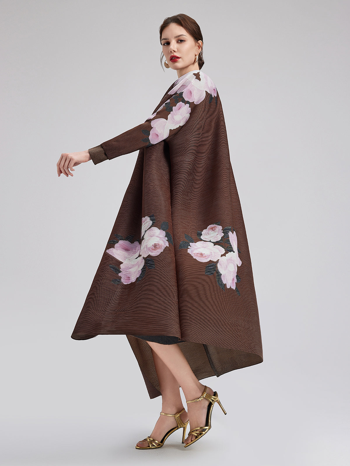 Romantic Floral Pleated Long Coat