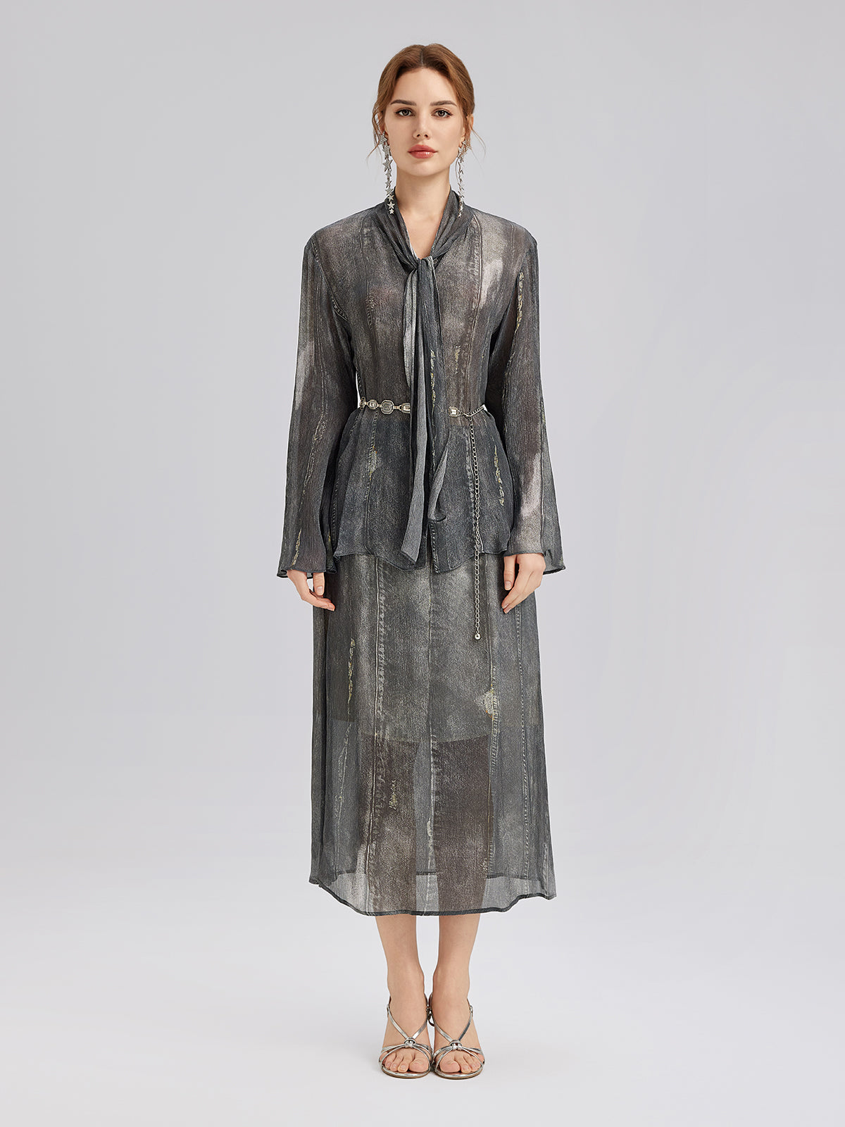 Final Sale | Washed Faux Denim Midi Skirt