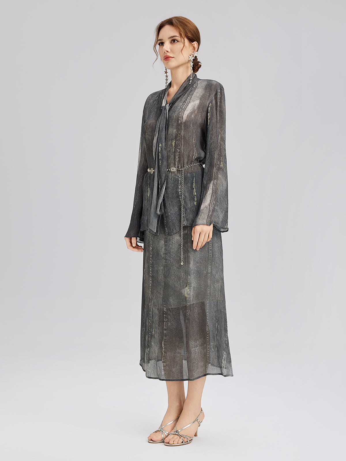 Final Sale | Washed Faux Denim Midi Skirt