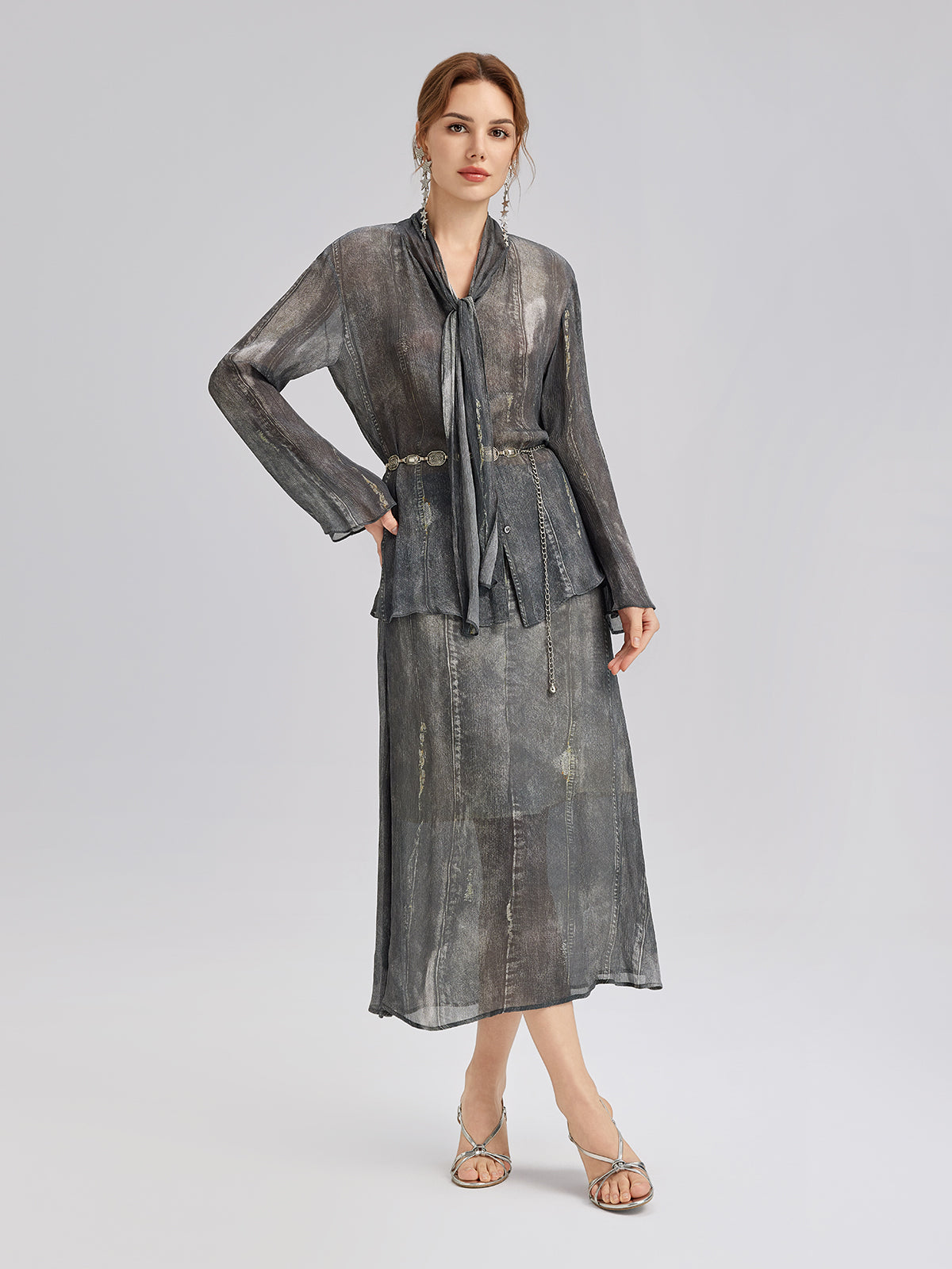 Final Sale | Washed Faux Denim Midi Skirt
