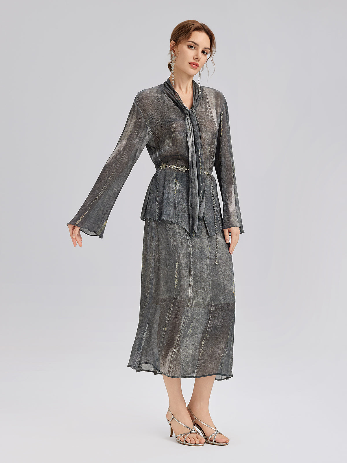 Final Sale | Washed Faux Denim Midi Skirt