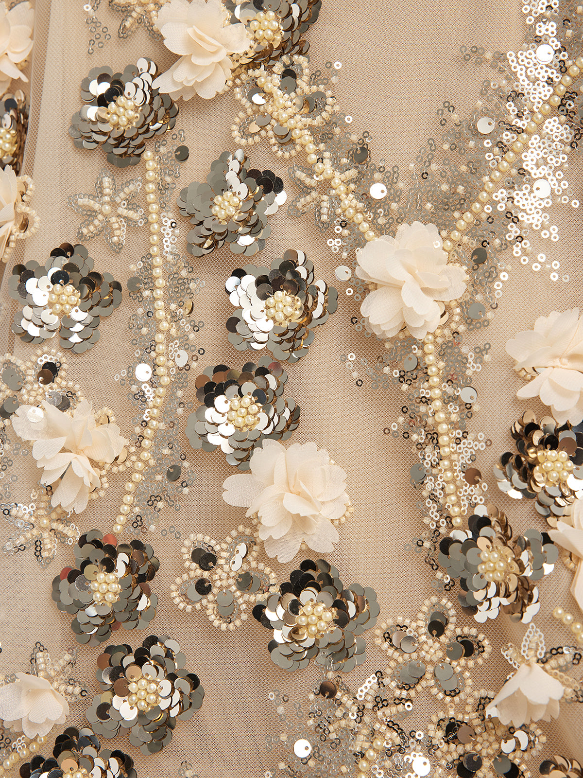 Sequin Floral Embroidery Cold-Shoulder Top