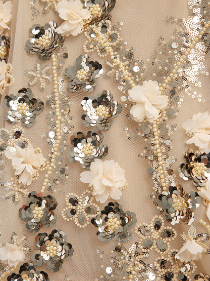 Sequin Floral Embroidery Cold-Shoulder Top