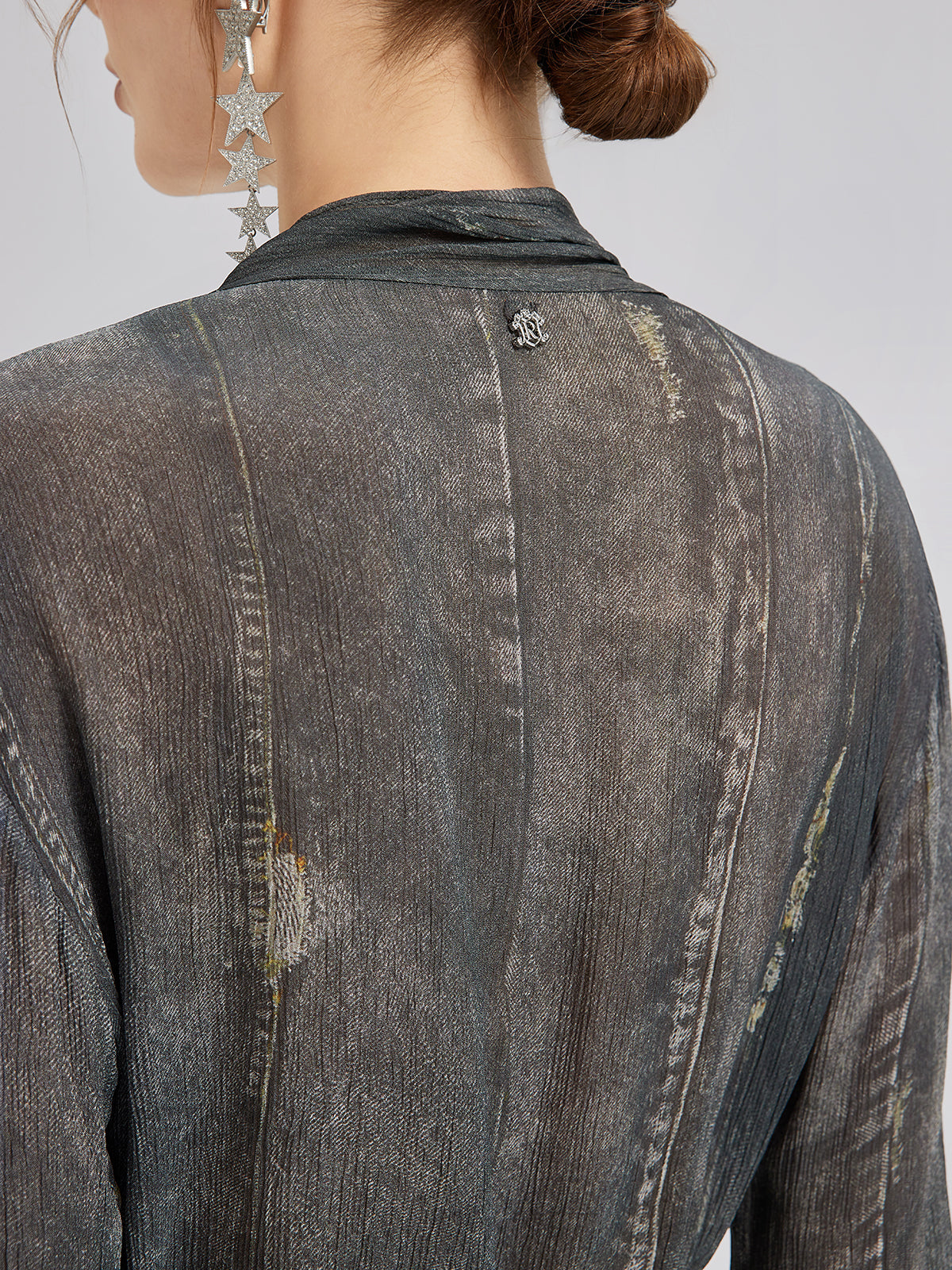 Final Sale | Faux Denim Washed Tie Blouse