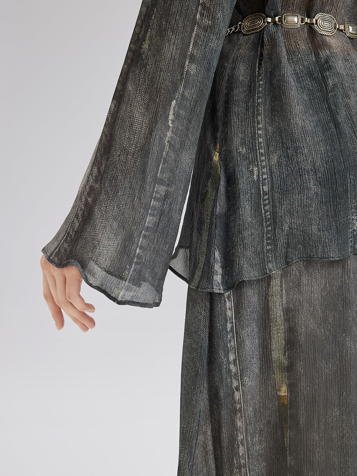 Final Sale | Faux Denim Washed Tie Blouse
