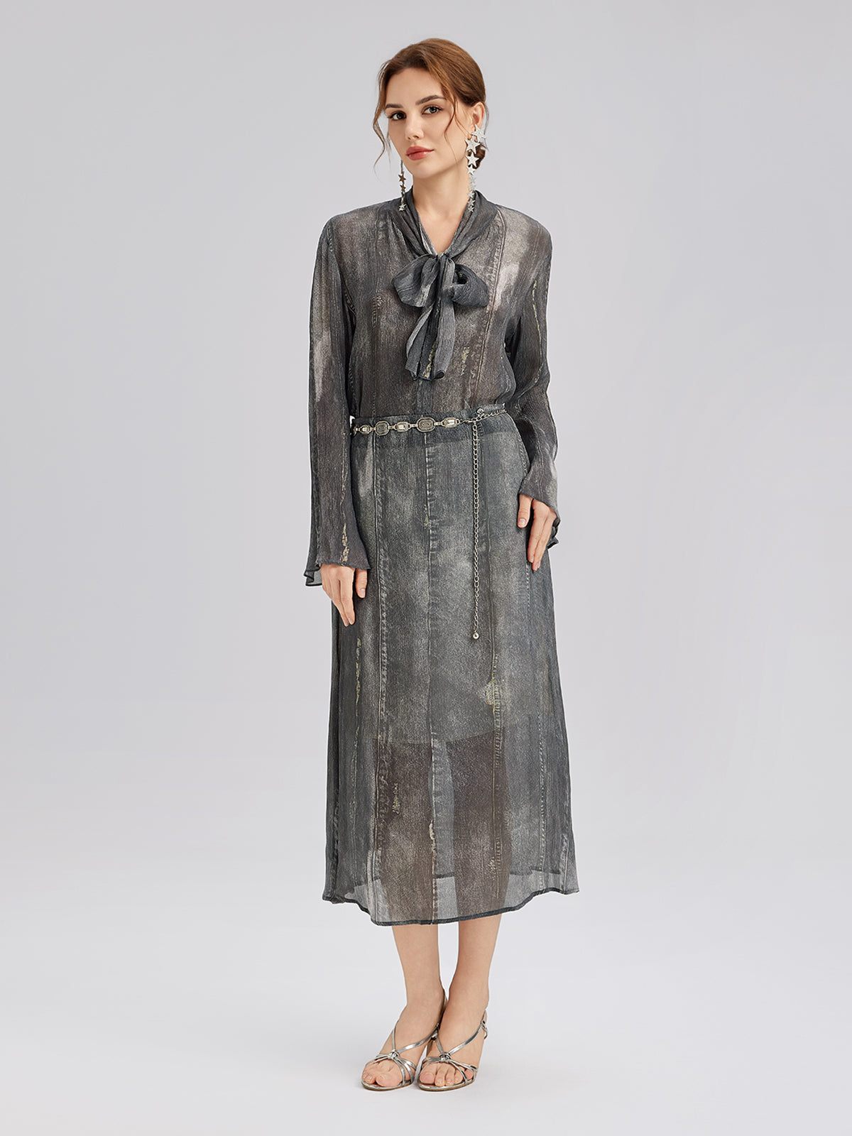 Final Sale | Faux Denim Washed Tie Blouse