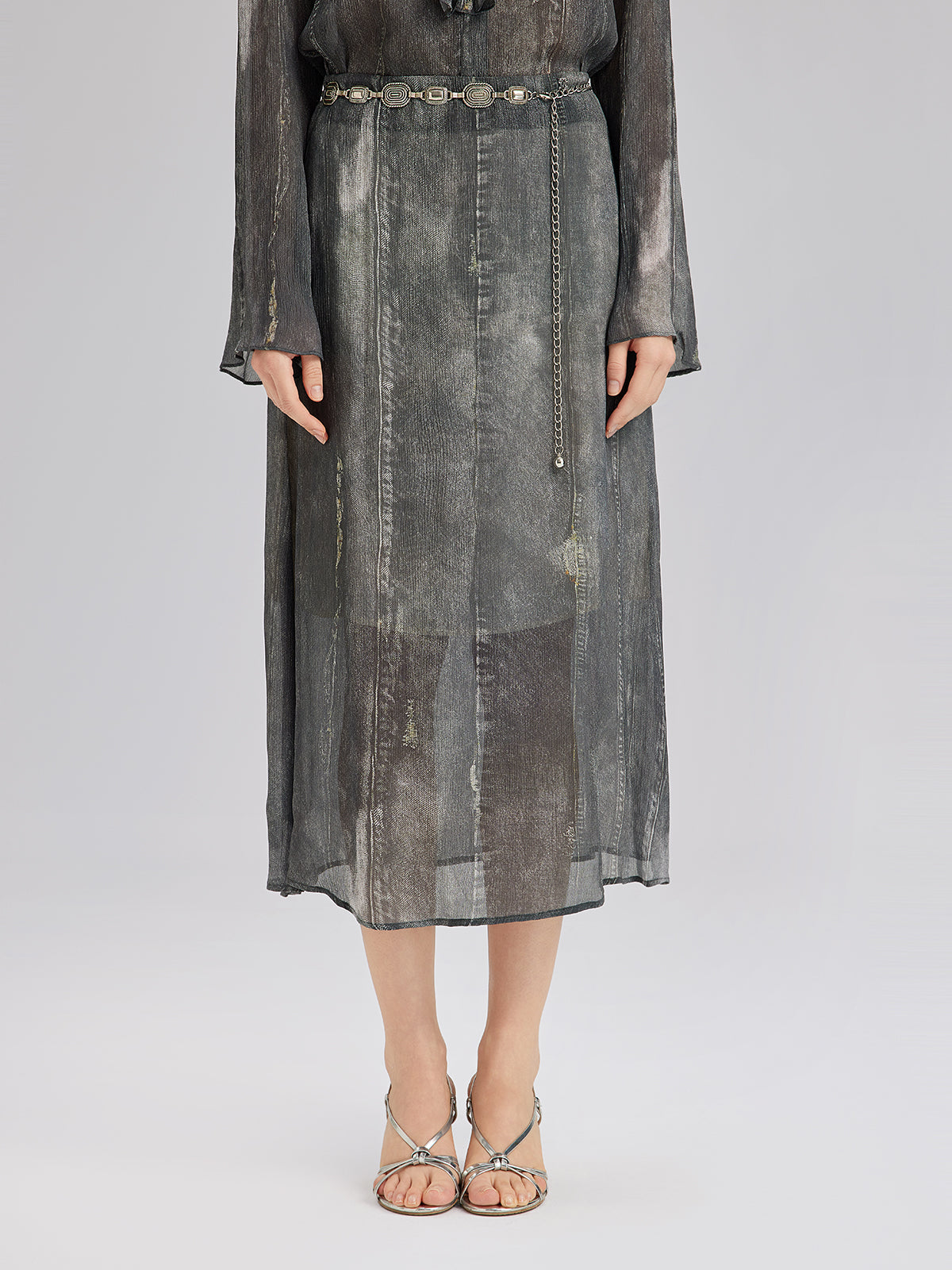 Final Sale | Washed Faux Denim Midi Skirt