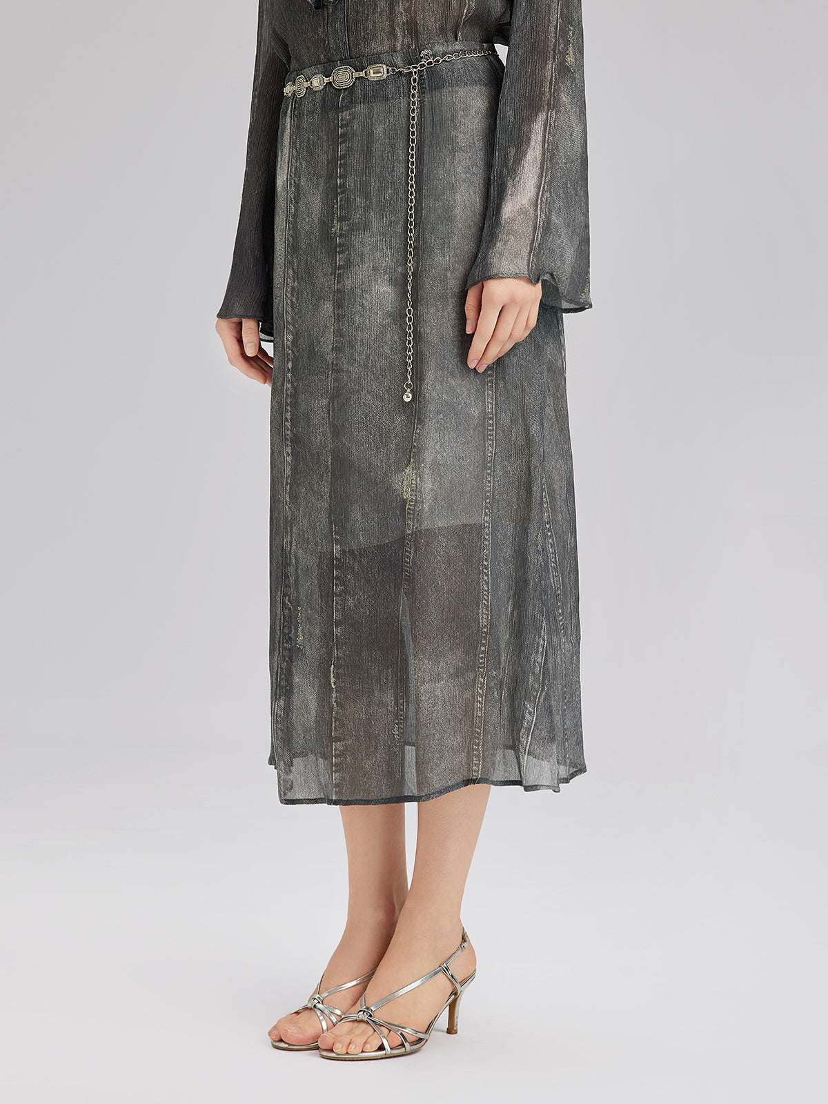 Final Sale | Washed Faux Denim Midi Skirt