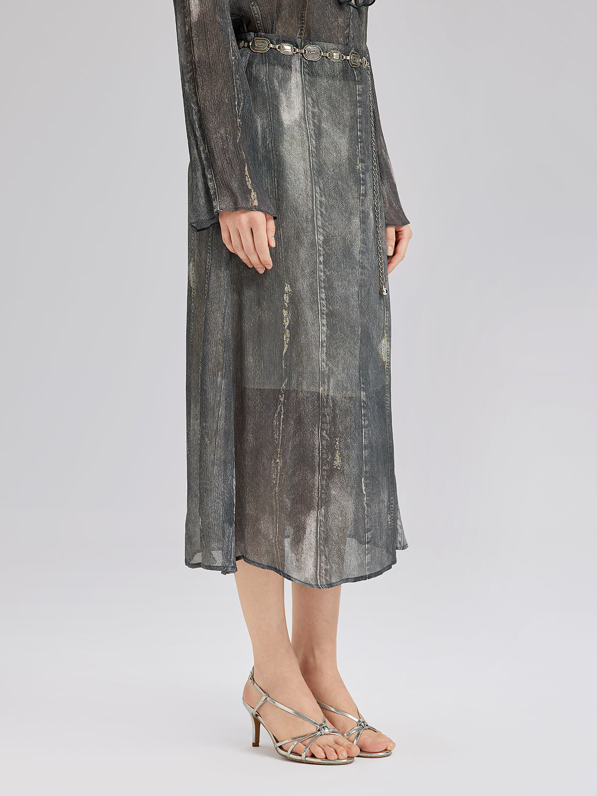 Final Sale | Washed Faux Denim Midi Skirt