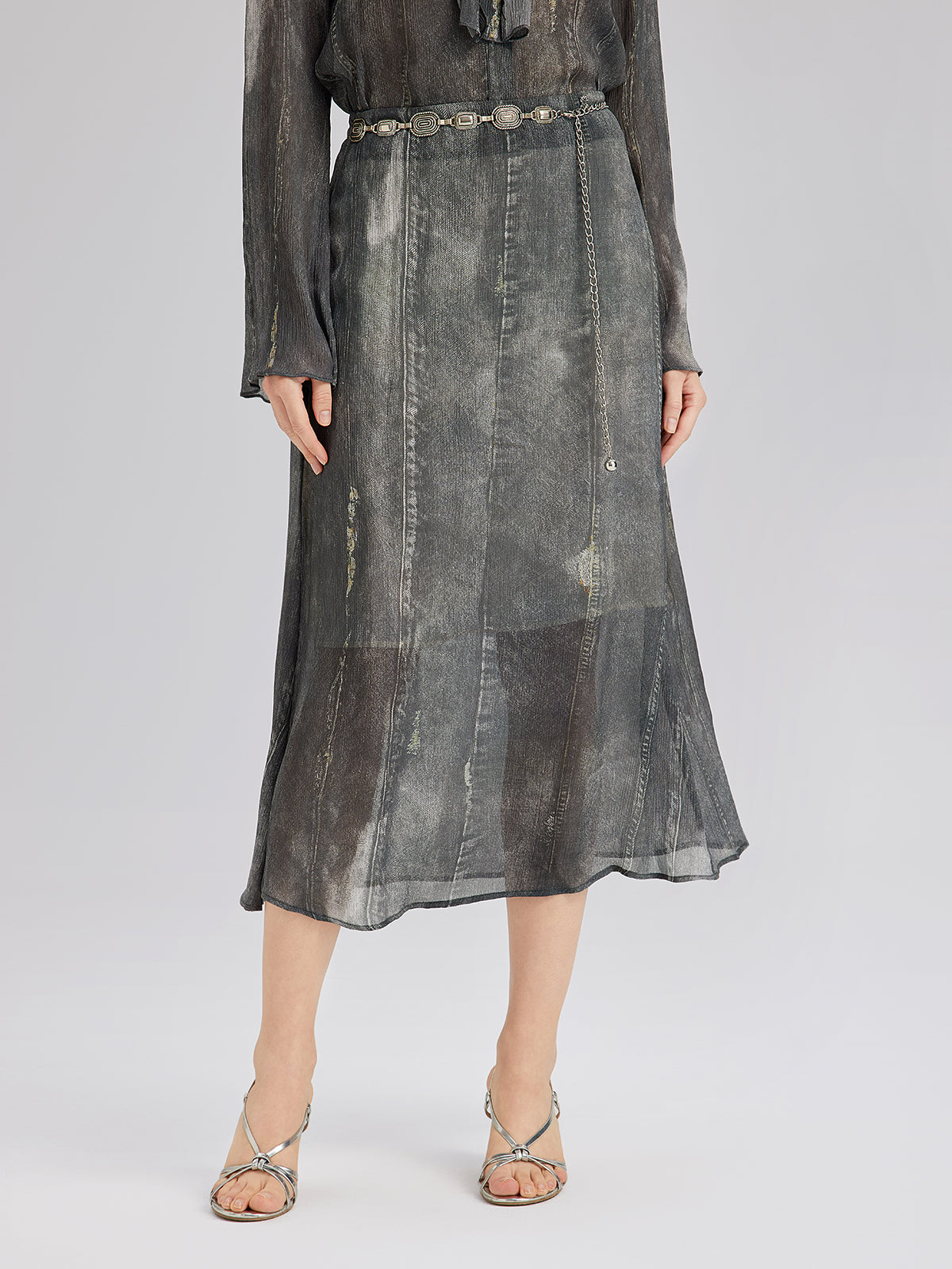 Final Sale | Washed Faux Denim Midi Skirt