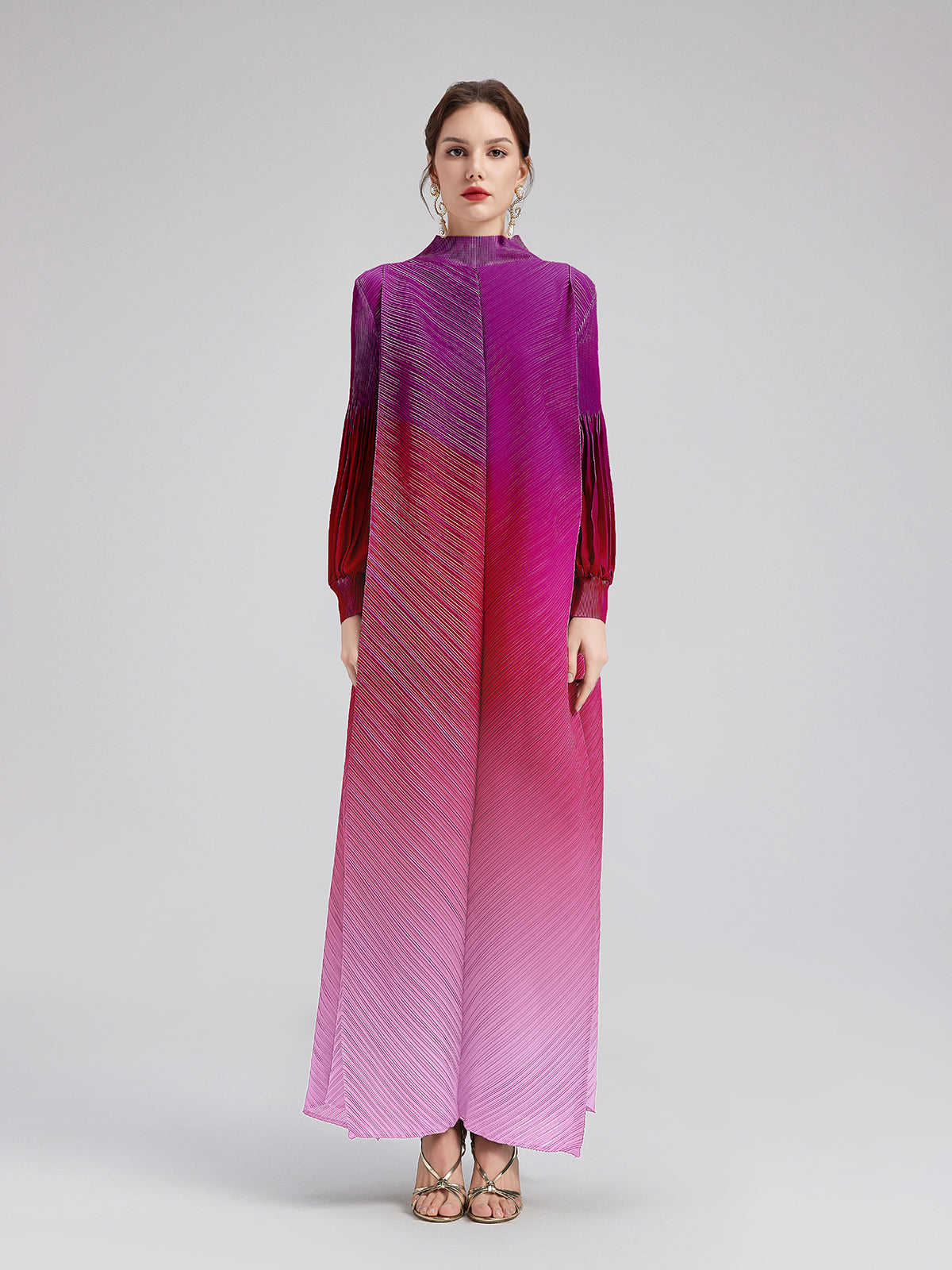 Romantic Gradient Pleated Architectural Dress