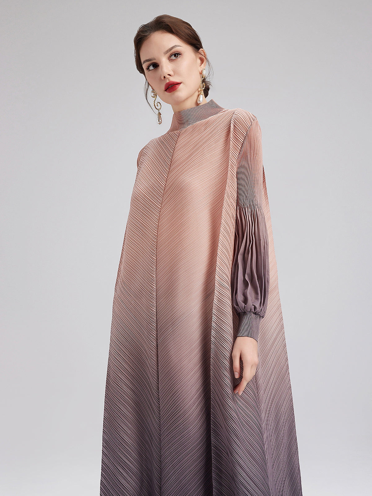 Romantic Gradient Pleated Architectural Dress