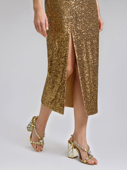 Gold Sequin Crystal V-Neck Dress