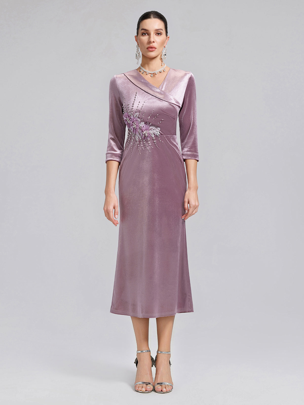 Velvet Hand-Embroidered Beaded Mermaid Dress