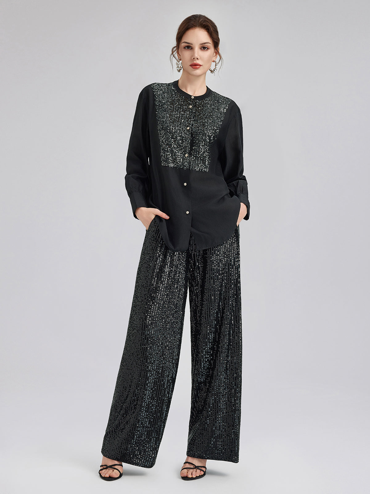 Light Luxury Sequin Wide-Leg Pants