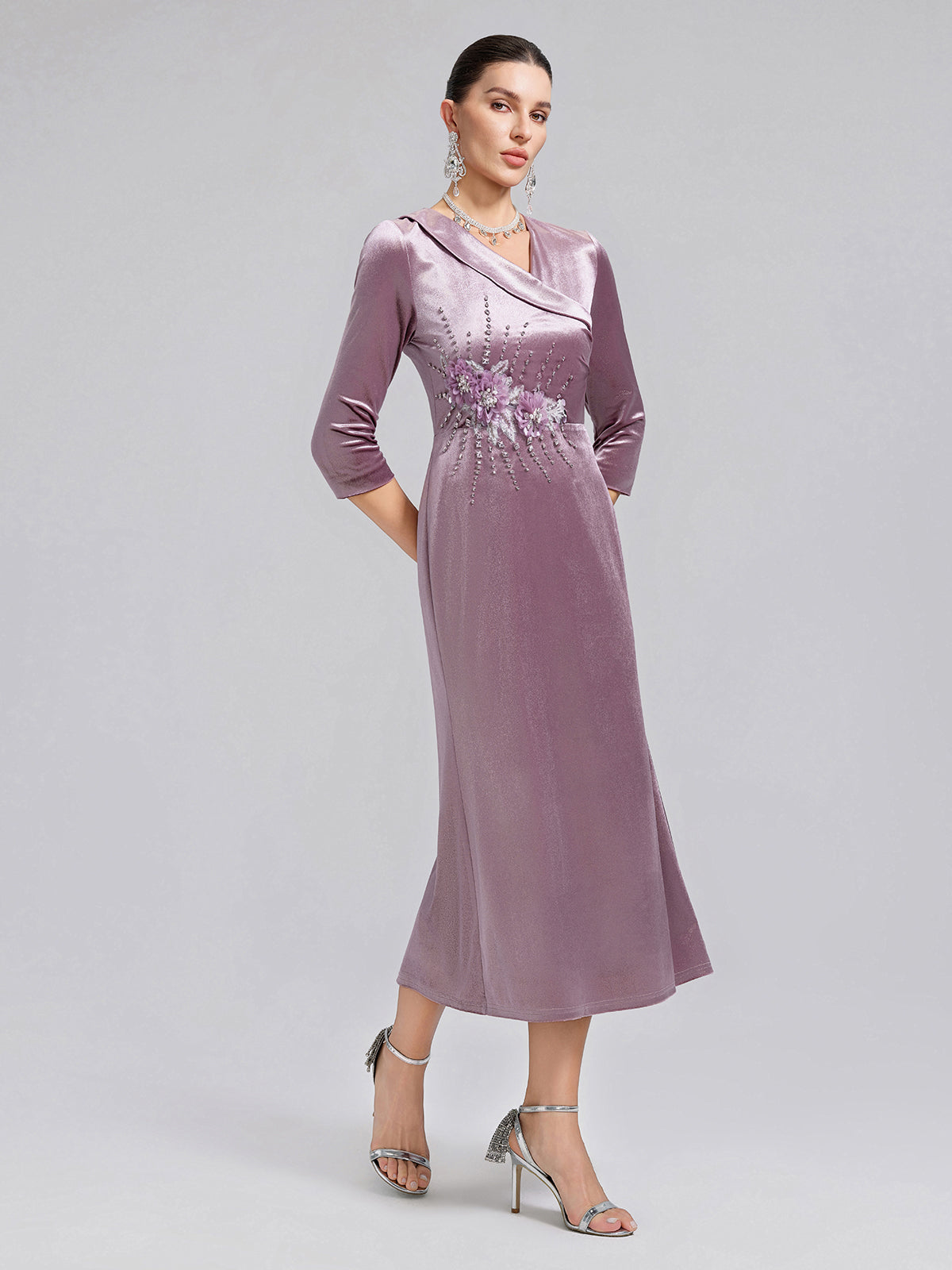 Velvet Hand-Embroidered Beaded Mermaid Dress