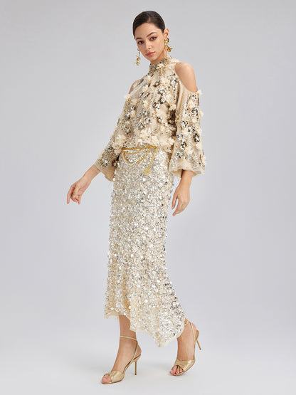 Layered Sequin Mermaid Elastic Waist Skirt