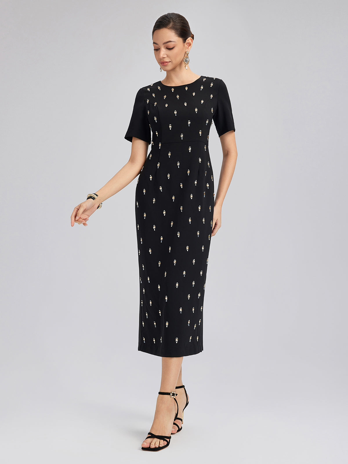 Hand-Beaded Crew-Neck Dress