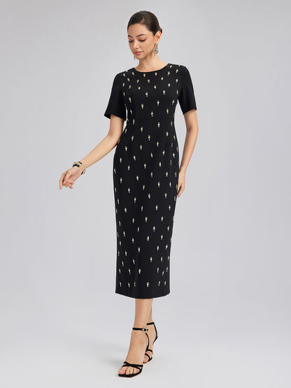 Hand-Beaded Crew-Neck Dress