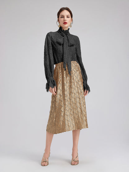 Romantic Ruffled Metallic Lace Shirt