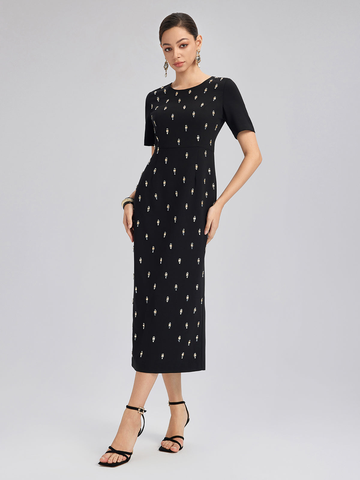 Hand-Beaded Crew-Neck Dress