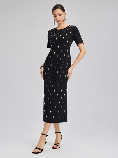 Hand-Beaded Crew-Neck Dress