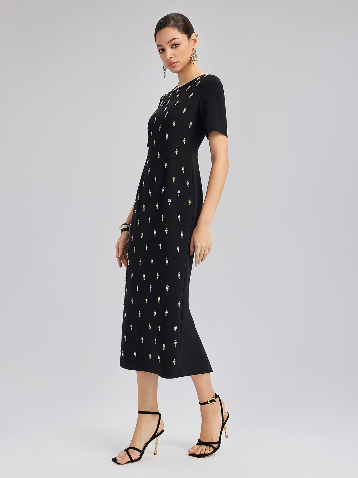 Hand-Beaded Crew-Neck Dress