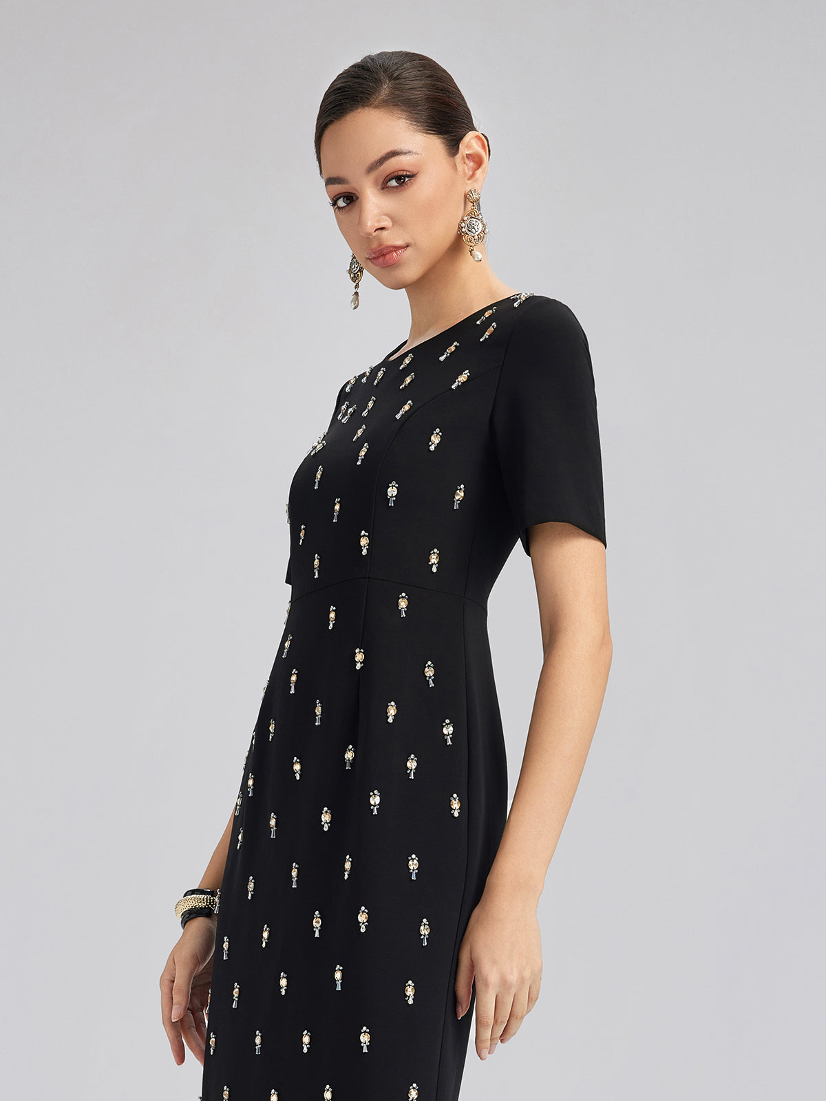 Hand-Beaded Crew-Neck Dress