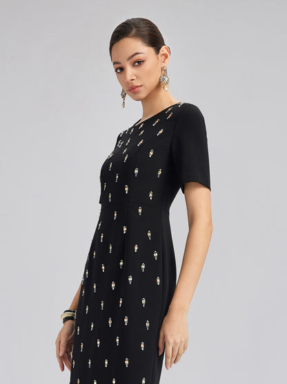 Hand-Beaded Crew-Neck Dress