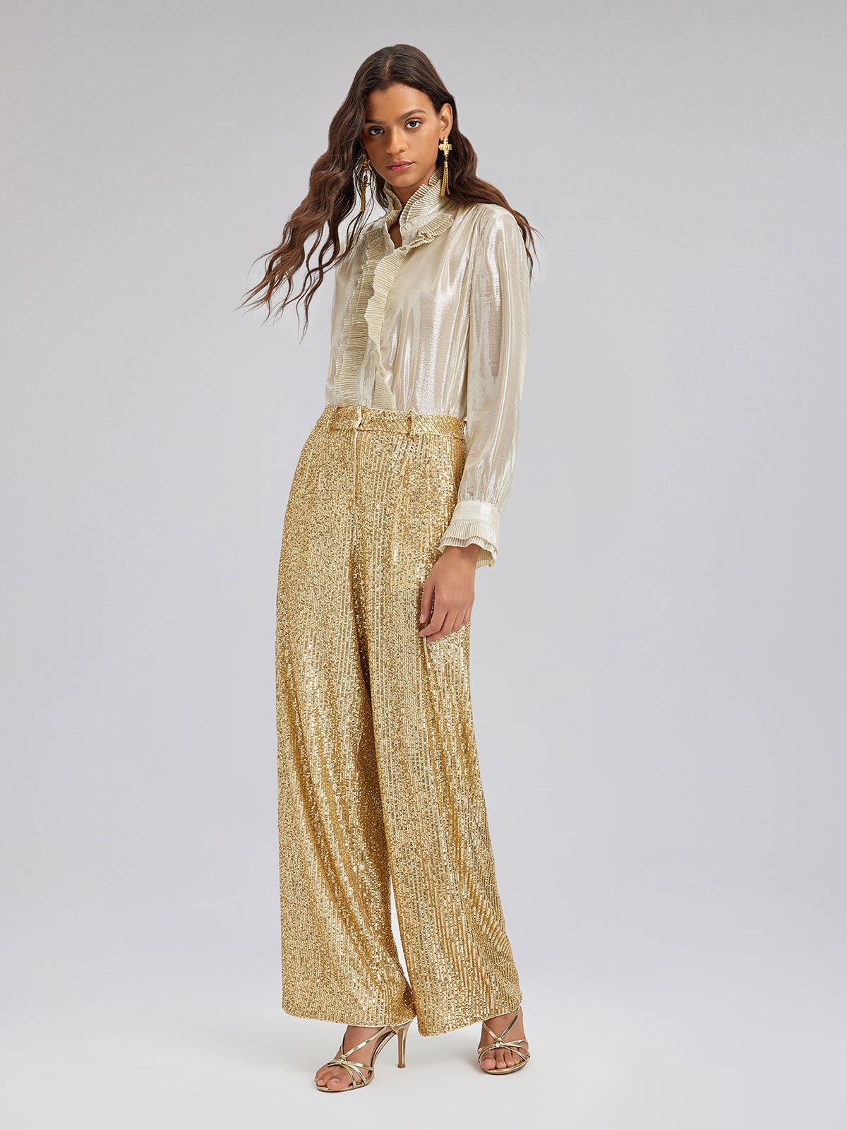 Light Luxury Sequin Wide-Leg Pants