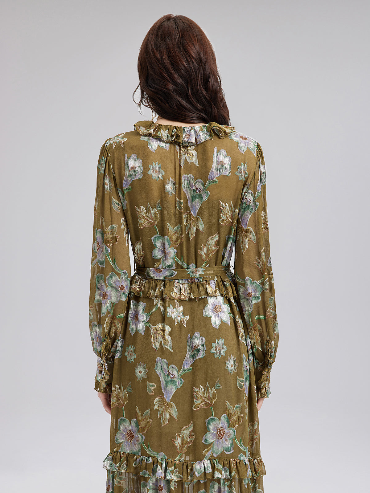 Silk Jacquard Hand-Painted Floral Dress