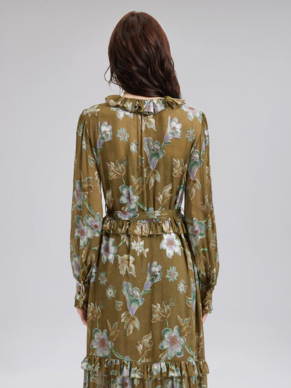 Silk Jacquard Hand-Painted Floral Dress