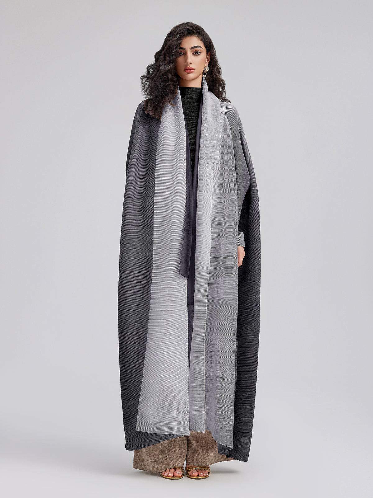 Gradient Pleated Oversized Coat