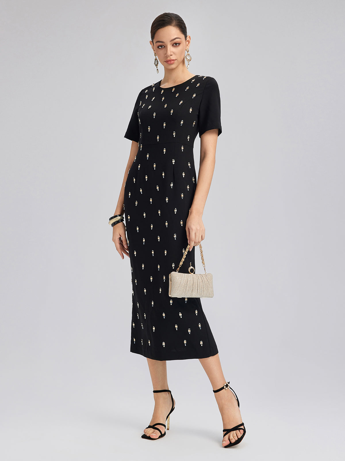 Hand-Beaded Crew-Neck Dress