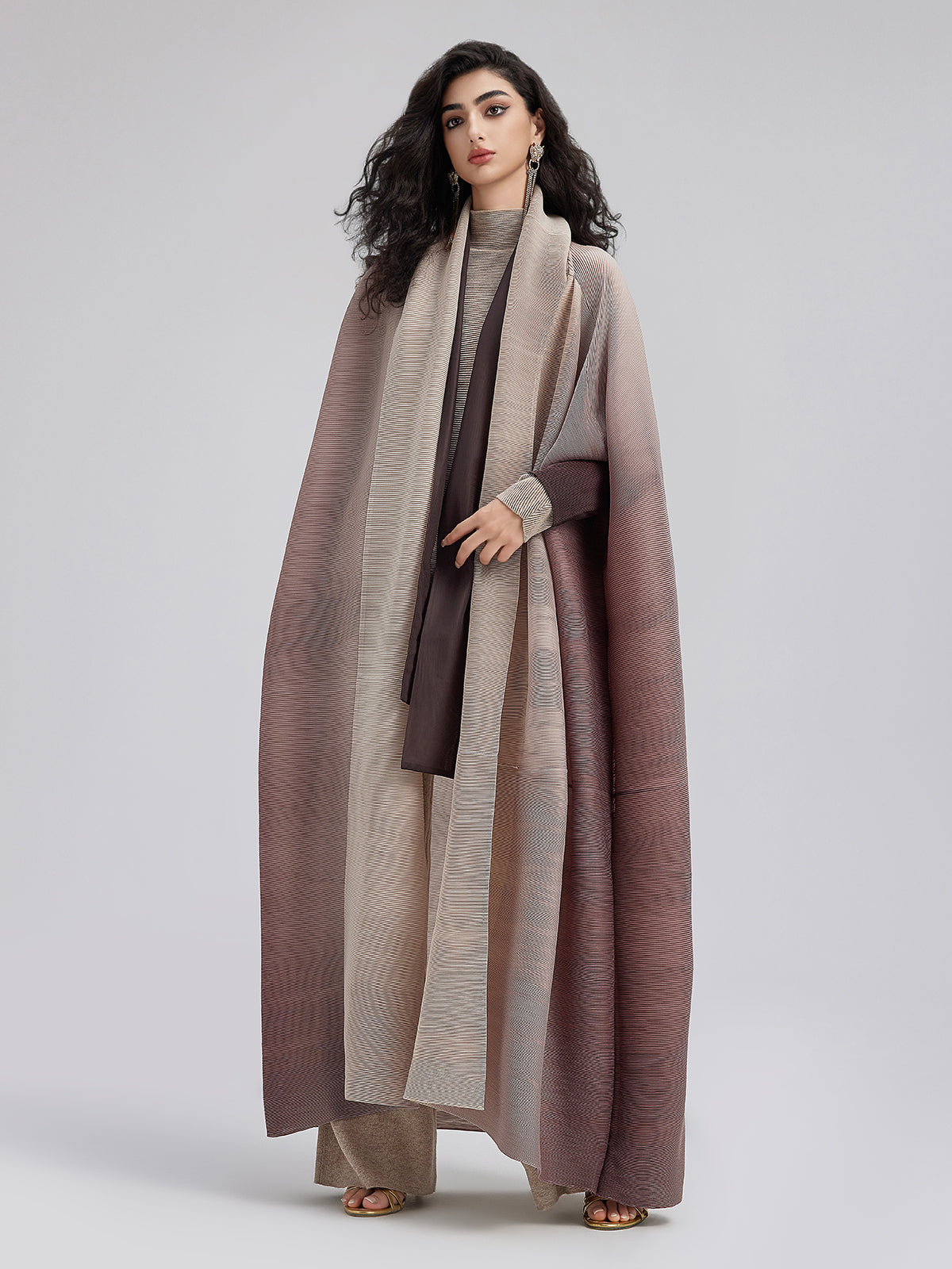 Gradient Pleated Oversized Coat