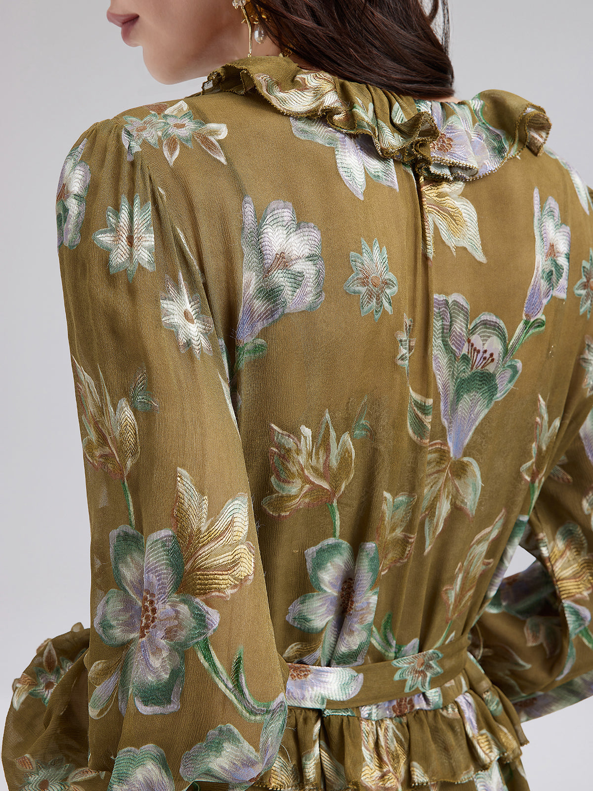 Silk Jacquard Hand-Painted Floral Dress