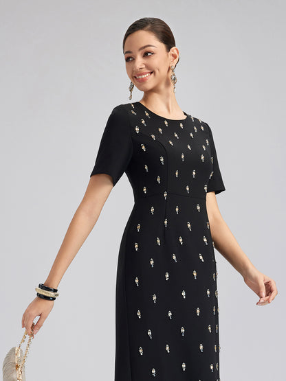 Hand-Beaded Crew-Neck Dress